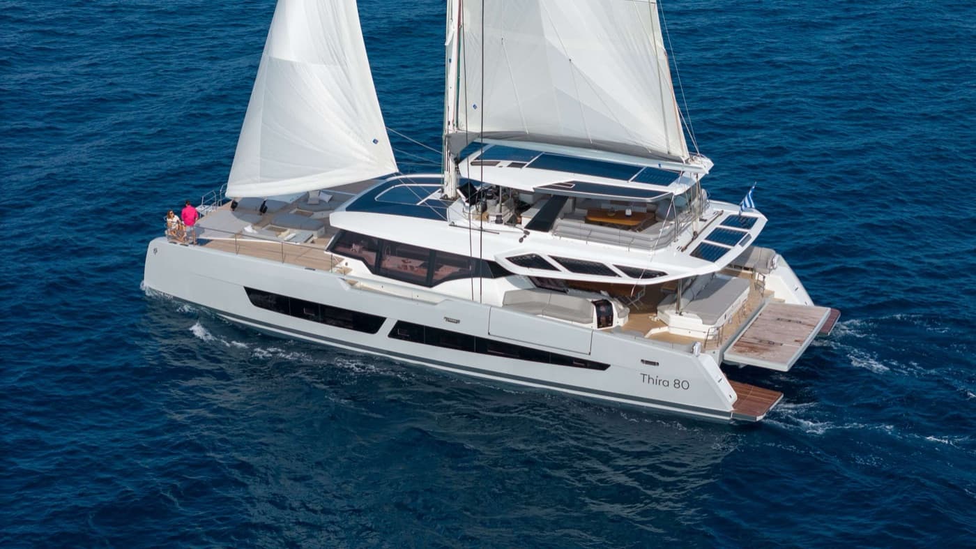 Charter catamaran cruising in Greece
