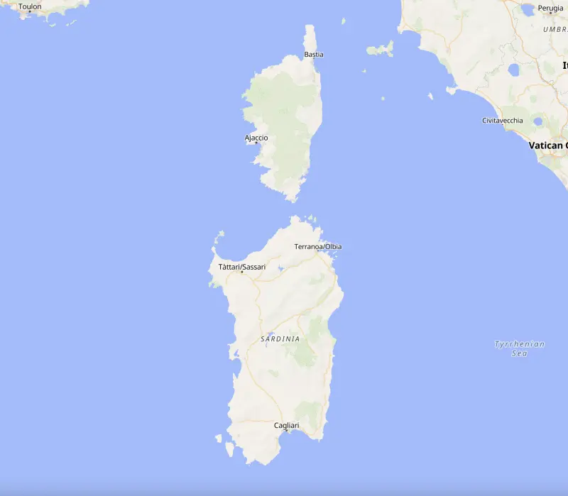 Corsica & Sardinia charter region map